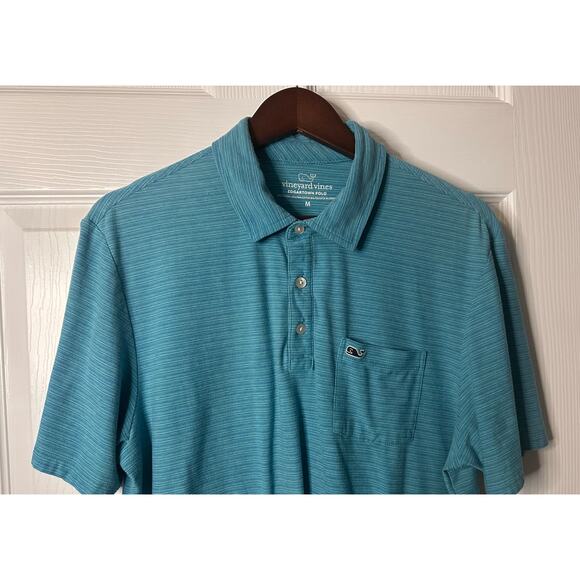 Vineyard Vines Edgartown Polo Shirt Mens Size Medium Blue Stripe SS Pima Cotton - Picture 4 of 5